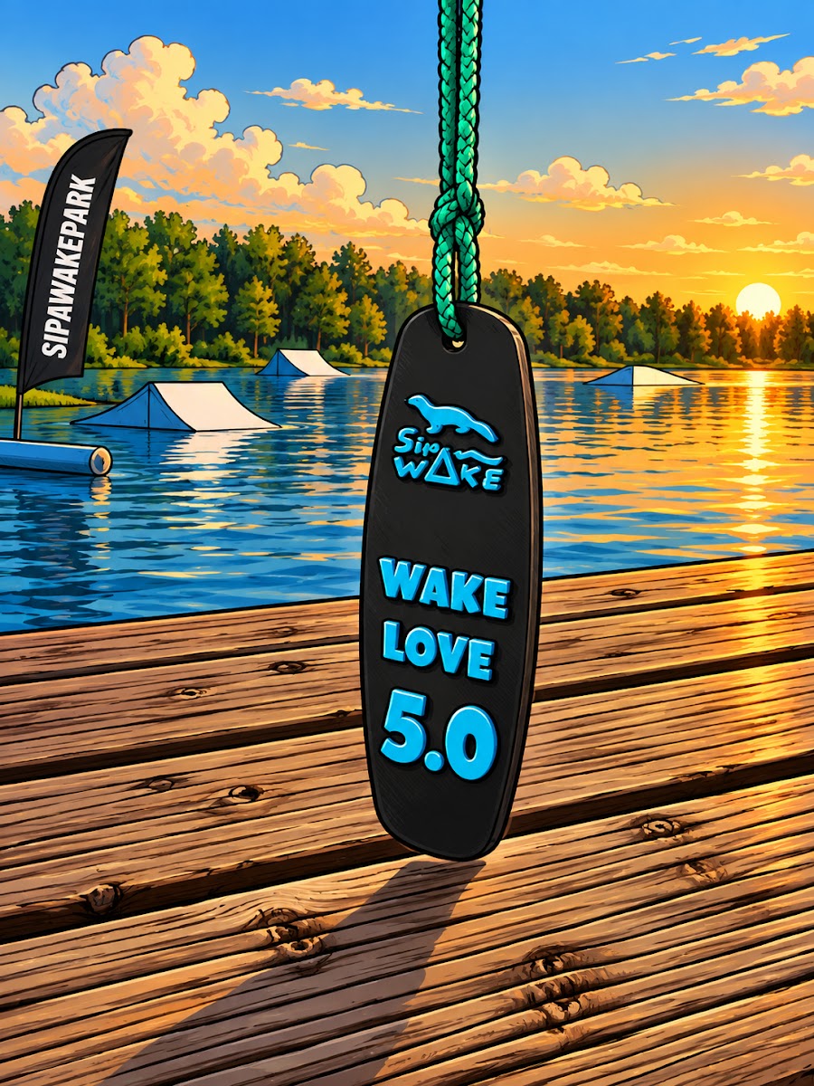 Иллюстрация: брелок-вейкборд SipaWake Wake Love 5.0 на причале